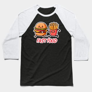 Fast Food Hamburger and French Fries Baseball T-Shirt